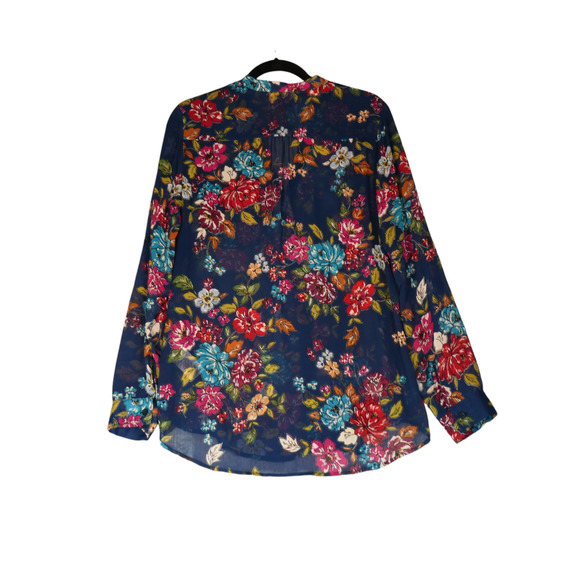 Kut From The Kloth Blouse Womens Large Blue Floral Sheer Roll Tab Sleeves Boho - Picture 6 of 13